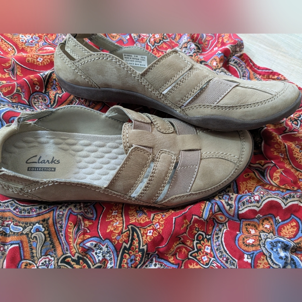Clarks Tan Slip-On Loafers - Picture 4 of 9